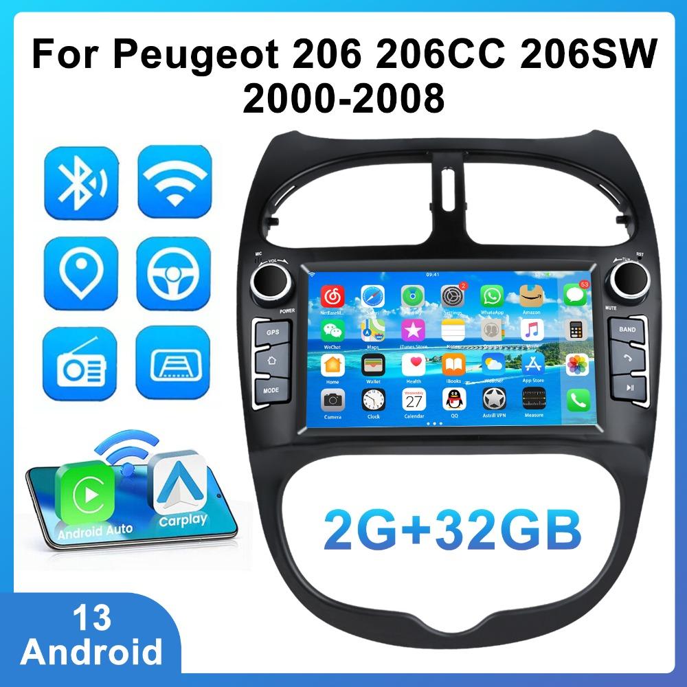 Автомобильное радио Android для Peugeot 206 206CC 206SW 2000-2008 7-дюймовый мультимедийный проигрыватель Carplay 2Din стерео Автомагнитола Навигация GPS