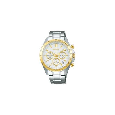 Мужские кварцевые часы-хронограф Seiko Selection SBTR024 Белый циферблат Нержавеющая сталь Акценты желтого золота