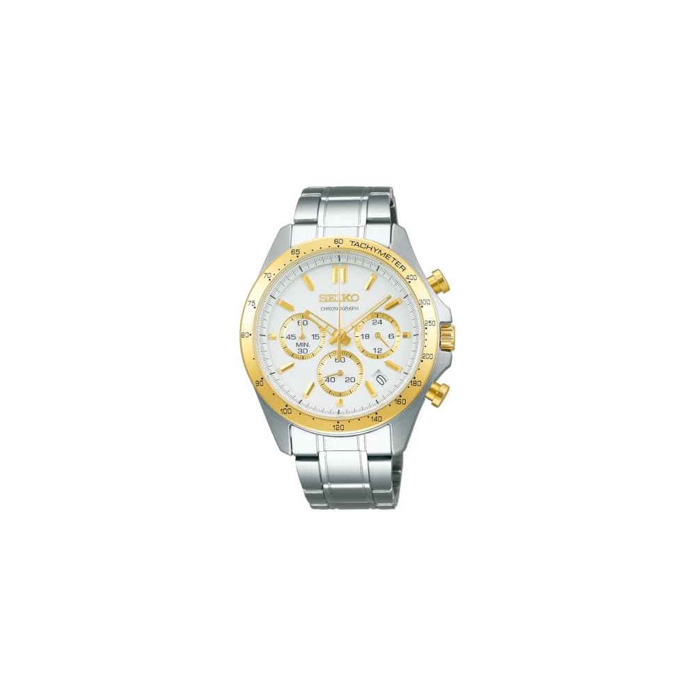 Мужские кварцевые часы-хронограф Seiko Selection SBTR024 Белый циферблат Нержавеющая сталь Акценты желтого золота