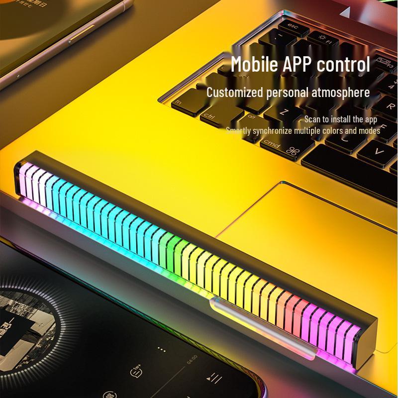 3D RGB Sound-Activated Rhythm Light: Double-Sided, Bluetooth-Controlled Strip for Desktop, Car, or Room Atmosphere.