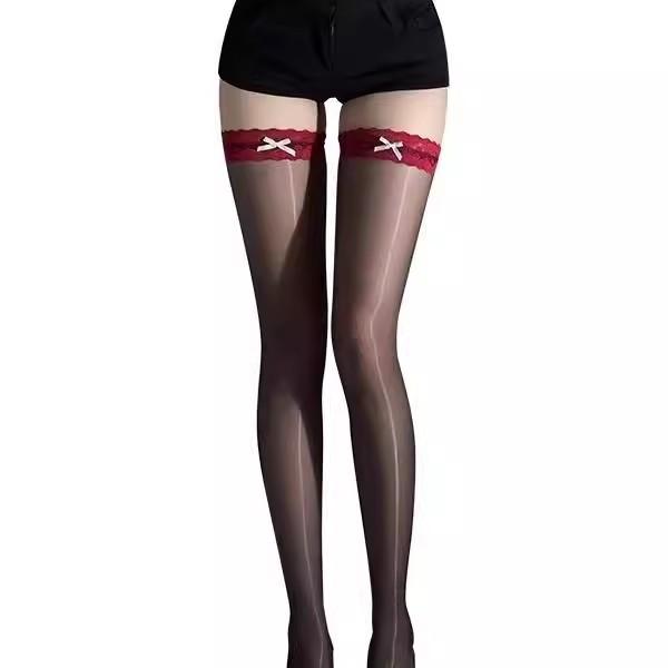 Red Edge Lace Ultra-Thin Silky Smooth Pure Desire 3D White Lace Bow High Stockings Children'S Sexy Knee Socks