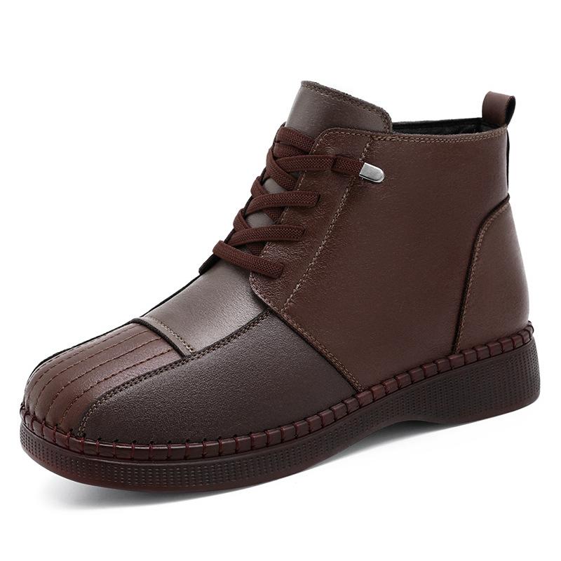 Кожаные женские осенне-зимние новые теплые короткие ботинки на флисовой подкладке на плоской подошве, женские короткие ботинки в британском стиле в стиле ретро