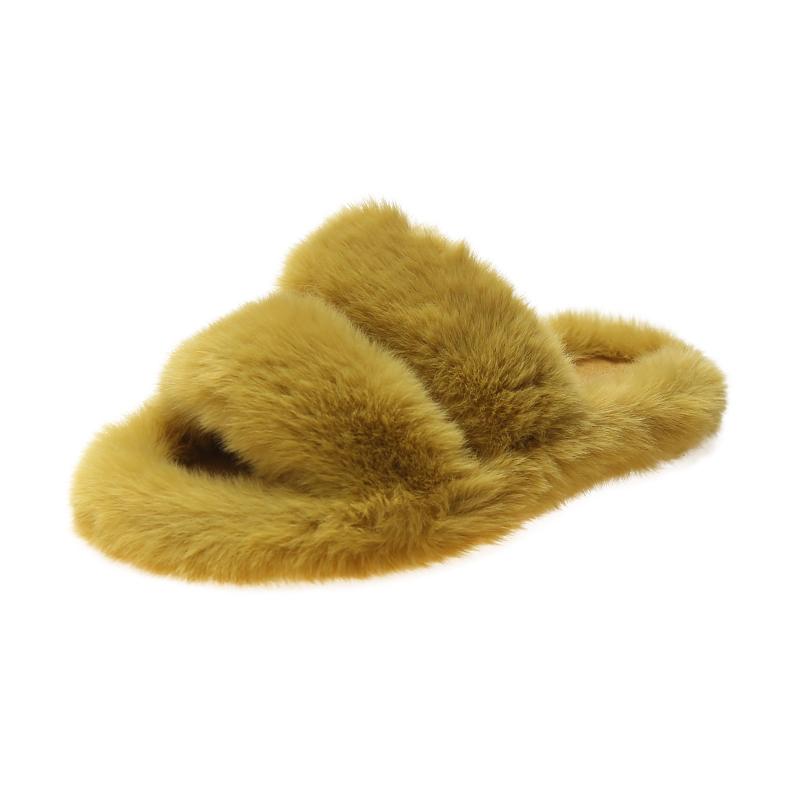 Fashion NEW Design Women Winter House Furry Slippers Women Cross Fluffy Fur Home Slides Flat Indoor Floor Shoes Ladies 2024