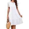 Summer Beach Dress For Women Casual Round Neck Tunic Ruffle Short Sleeve A-Line Tiered Babydoll Dress Flowy  Dress