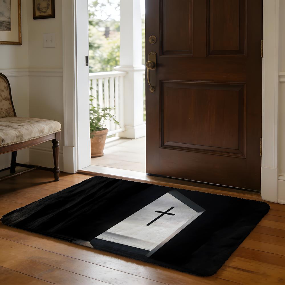 Floor Mat Soft Flannel Rug Non-Slip Absorbent Mat for Bathroom Bedroom Home Decor Dark Wind Christian Gothic niche landscape