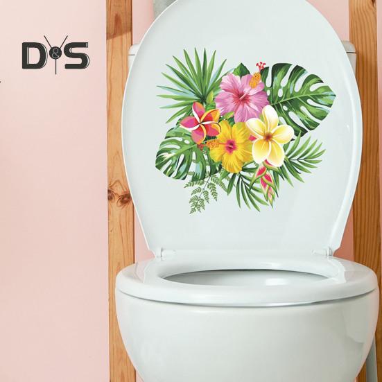 Тропические листья Цветочная наклейка на унитаз Съемная самоклеящаяся водонепроницаемая ПВХ Гостиная Ванная комната Настенное искусство Цветочная крышка унитаза Украшение Наклейка