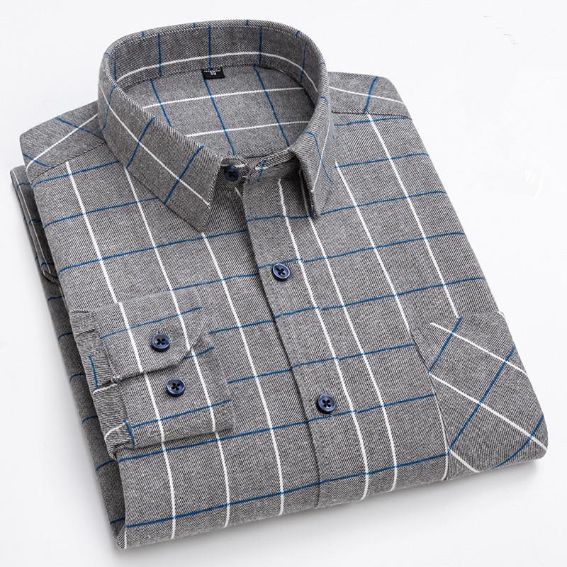 Свободная мужская клетчатая рубашка S~6XL, с длинным рукавом, на осень-весну, мягкая, стандартного кроя, 100% хлопок, байковая, повседневная одежда для мужчин