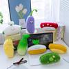 Plush Cartoon Vegetable & Fruit Pencil Cases: Broccoli, Garlic, Eggplant, Banana Design.