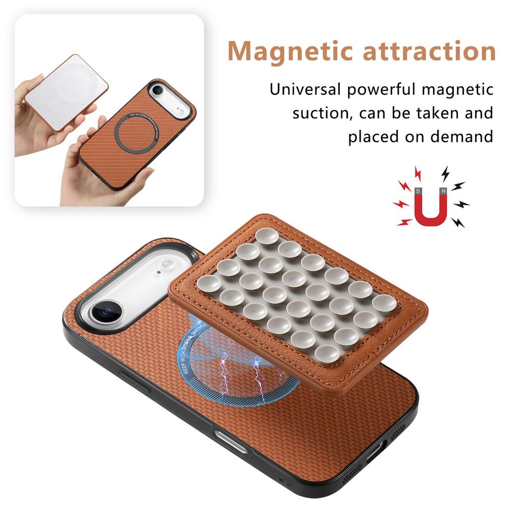 For iPhone Air Case Carbon Fiber Texture Leather Back Cover with Magnetic Detachable Suction Cup