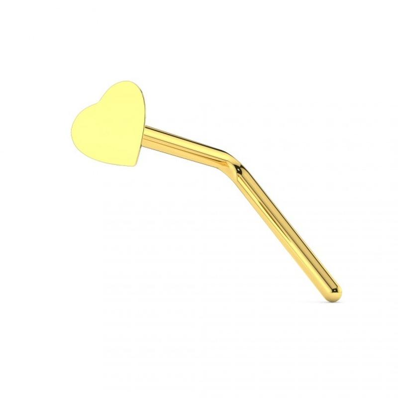 KODY PIERCING 9K Gold L-Shaped Heart Nose Stud - Quality Piercing