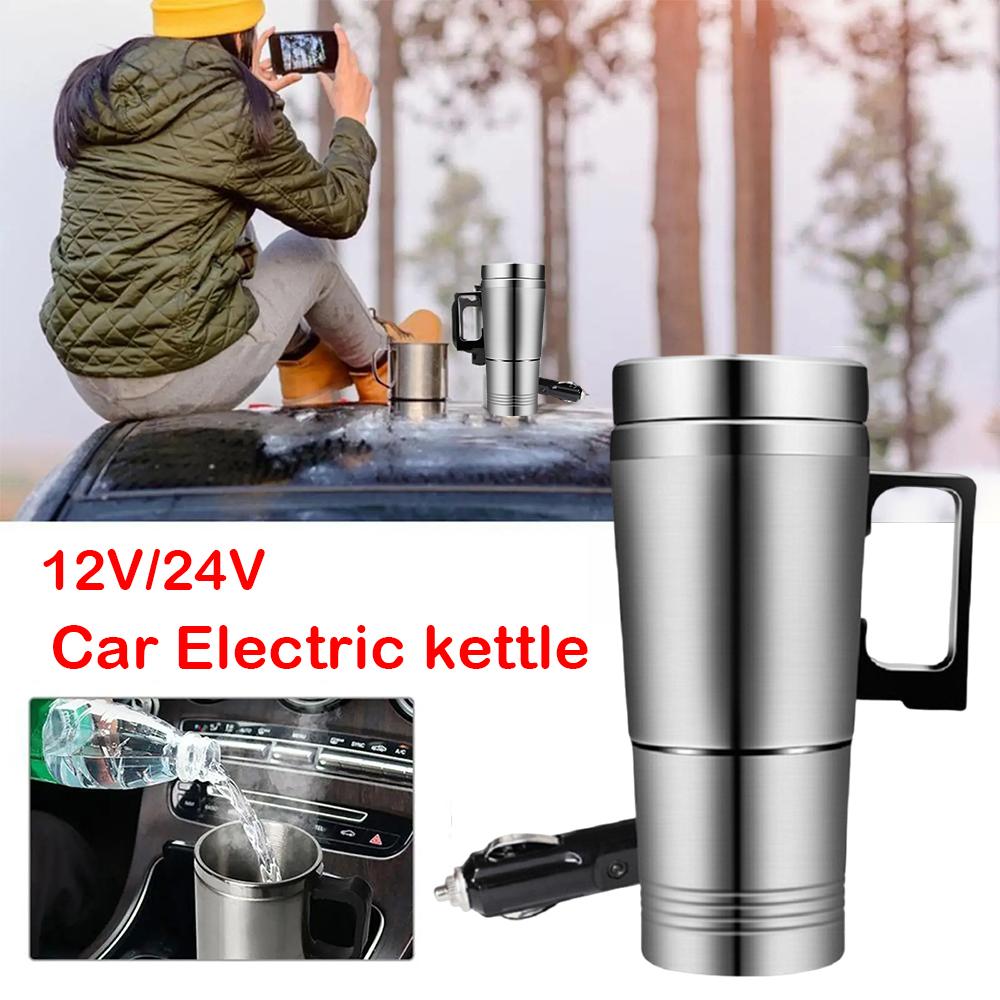 Автомобильный электрический нагревательный стаканчик Дорожный электрический чайник Электрический нагревательный автомобильный чайник 300 мл Вода Кофе Молоко Термокружка из нержавеющей стали