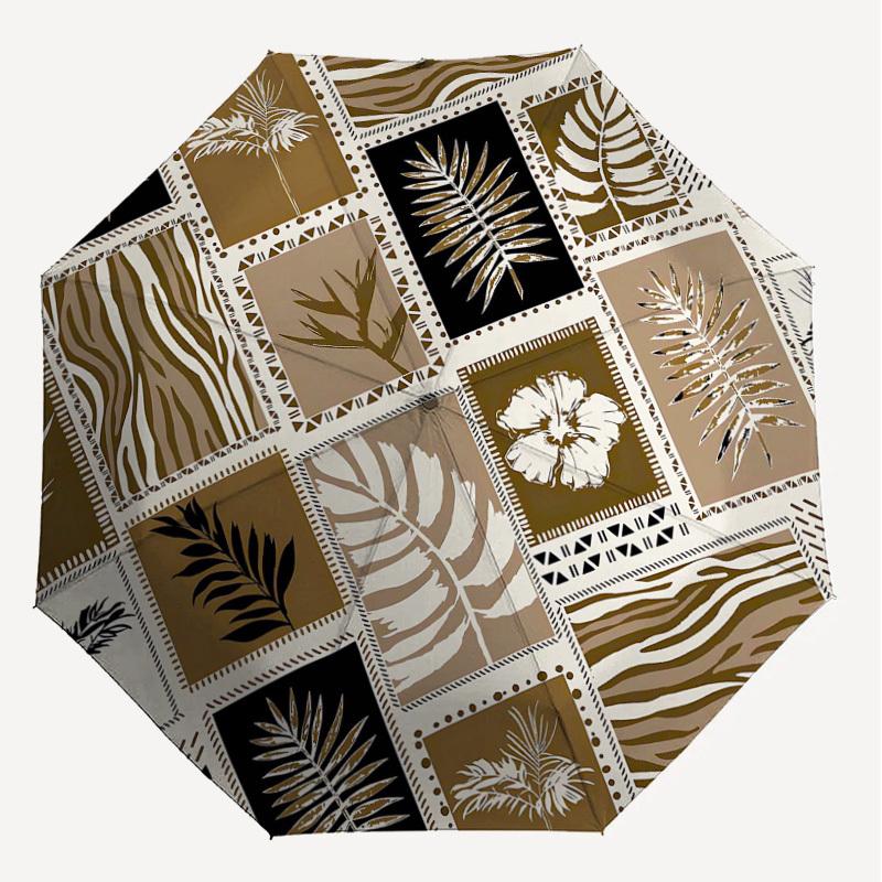 1PC Tropical Leaves Animal Print Umbrella-8-Rib Reinforced Portable Folding Travel Suitable for All Seasons Outdoor Daily Use-J347