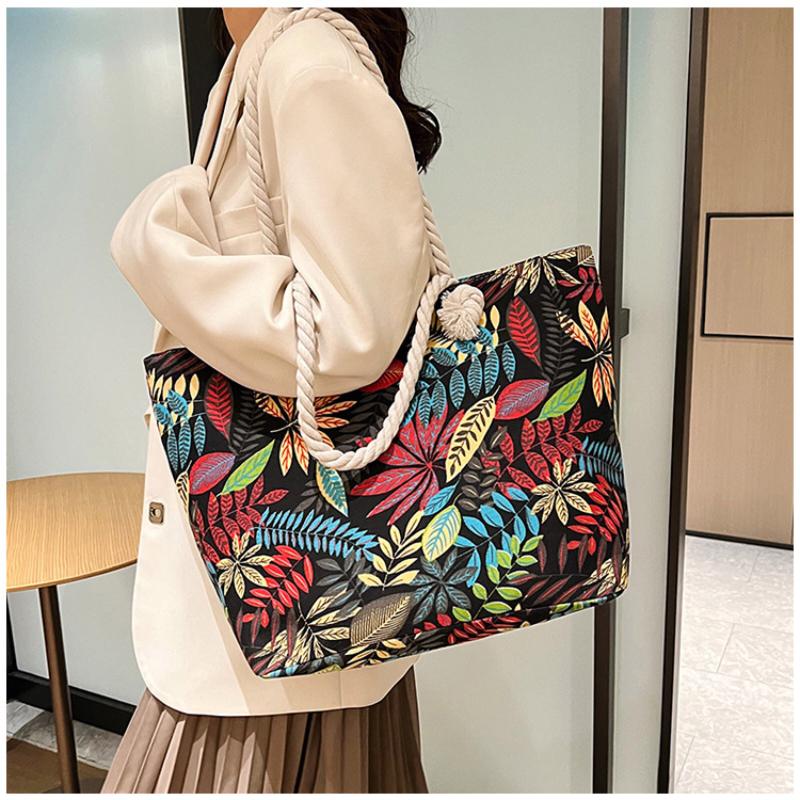 2025 Новая женская сумка на плечо в китайском этническом стиле, красочная сумка-тоут большой вместимости, модная холщовая женская сумка через плечо, сумки-багеты