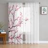 Spring Cherry Blossom Tulle Curtains For Living Room Bedroom Decoration Modern Chiffon Sheer Voile Kitchen Window Curtain