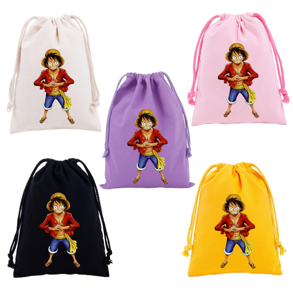 Аниме One Piece Мешок на завязках Персонаж мультфильма Луффи Печать Сумка для подарков на вечеринку с конфетами Портативная дорожная сумка для хранения туалетных принадлежностей и косметики