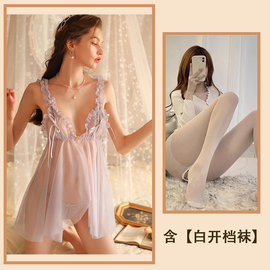 Сексуальное нижнее белье сексуальная пижама женская соблазнительная грудь разрезная сетка полые подтяжки перспектива ночная рубашка костюм женский