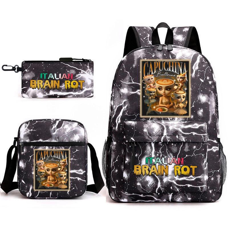 Abstract Foreign Shanhaijing Children's Schoolbag Tongtongsahur Cartoon Primary School Student Backpack Three-piece Set L