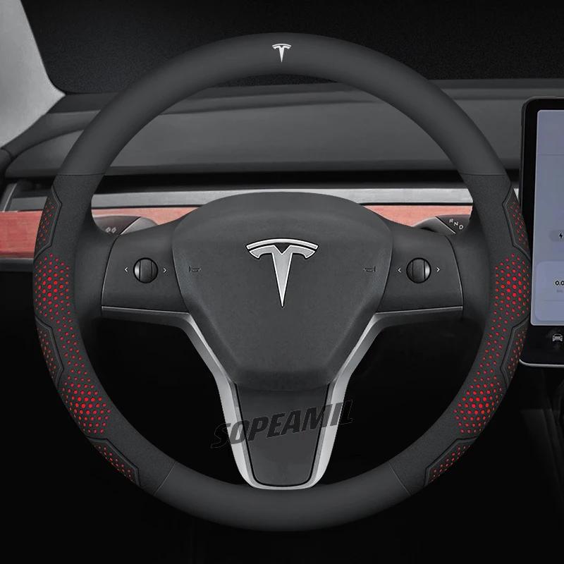 TDMC1 Для Tesla Roadster Model 3 Model Y Model S Model X Автомобильная Кожаная Углепластиковая Противоскользящая Защитная Накладка на Руль Аксессуары