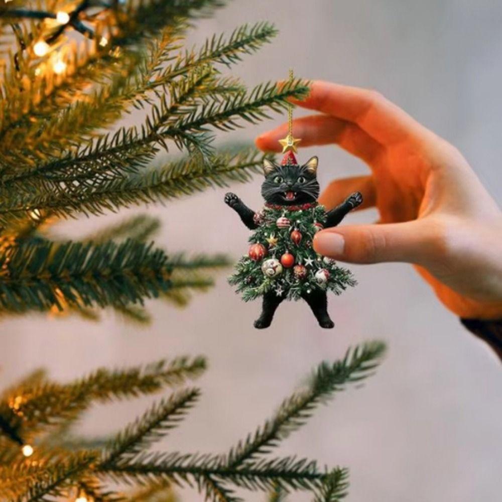 Cartoon Christmas Cat Pendant 2D Cat Hanging Ornaments Creative Xmas Tree Ornaments  Christmas Day