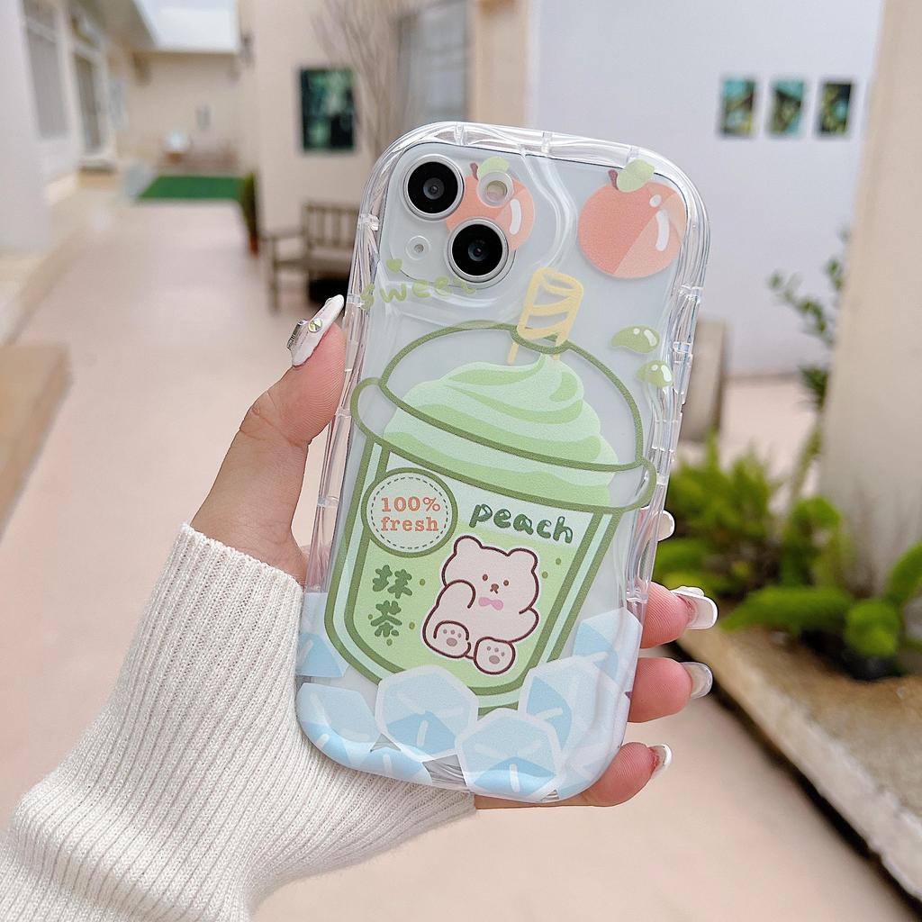 Cute Silicone Case for  Infinix Hot 30i Redmi Note 12 11 Samsung A54 A14 iPhone 11 13 Oppo Reno 8T Funda Cartoon Milk Tea Bear Cover Soft TPU Bumper