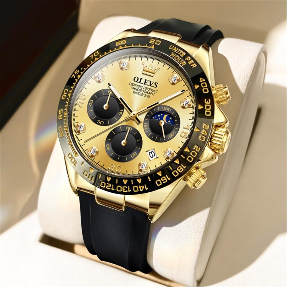 OLEVS модные часы бизнес дата популярные часы модные водонепроницаемые японские кварцевые часы золотой силикагель ремень секундомер аналоговые наручные часы