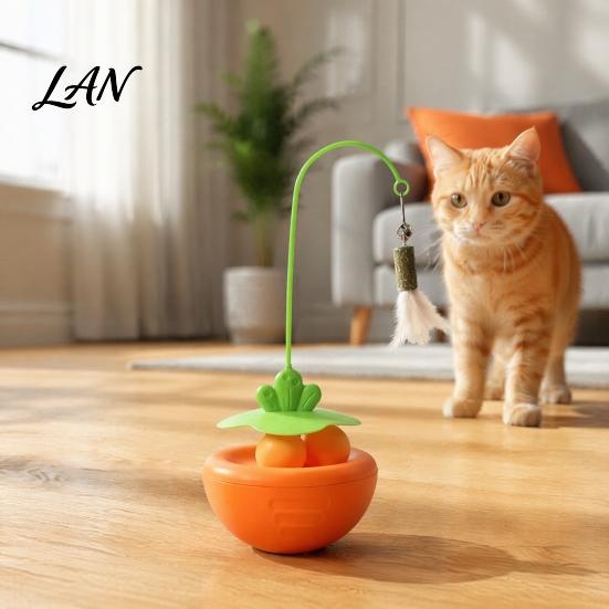 Cat Track Ball Toy Interactive Toy, Wobbling Feather with Catnip, Wobble Hunting Instinct for Indoor Cats Self-Entertainment