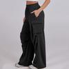 Women Cargo Pants Elastic Waist Mid-rise Straight Wide Leg Sweatpants with Multi Pockets Solid Color Casual Jogging Pants Loose Lounge Pants
