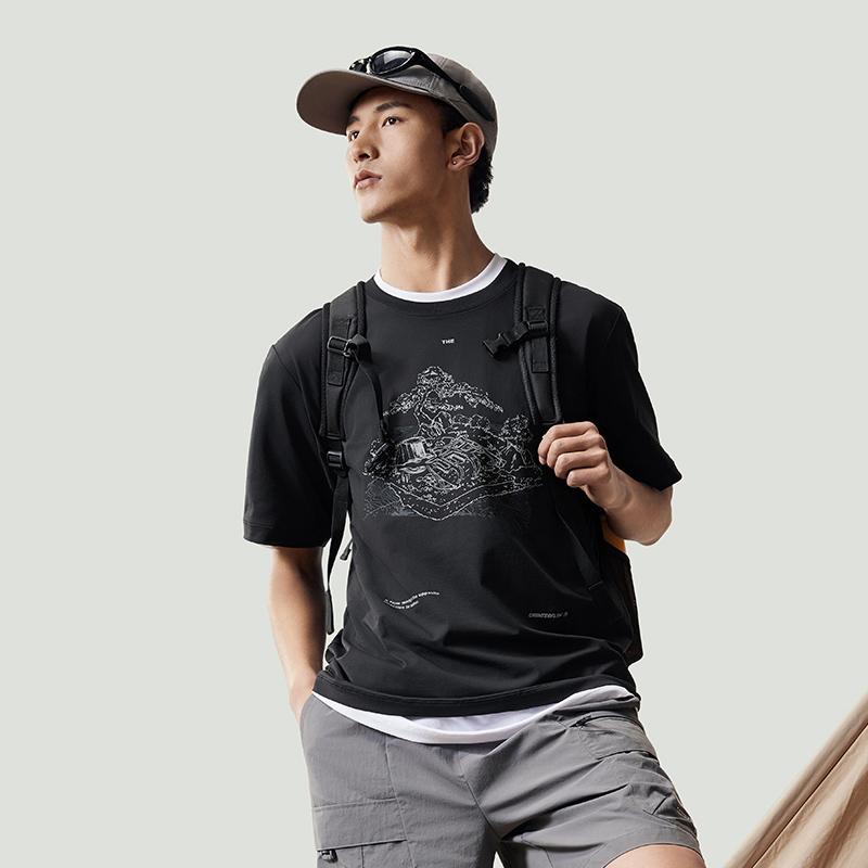 Li Ning CF Круглый вырез свитер с буквенным принтом Узор короткий рукав футболка мужские футболки черный ATSU595-2