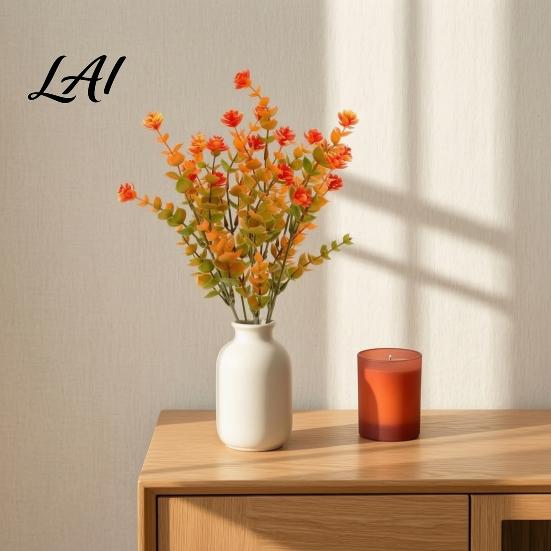 Long Lasting Fake Plants Fall Artificial Flower with Eucalyptus Leaf Lifelike Faux Plants Realistic UV Resistant for Autumn Thanksgiving Harvest