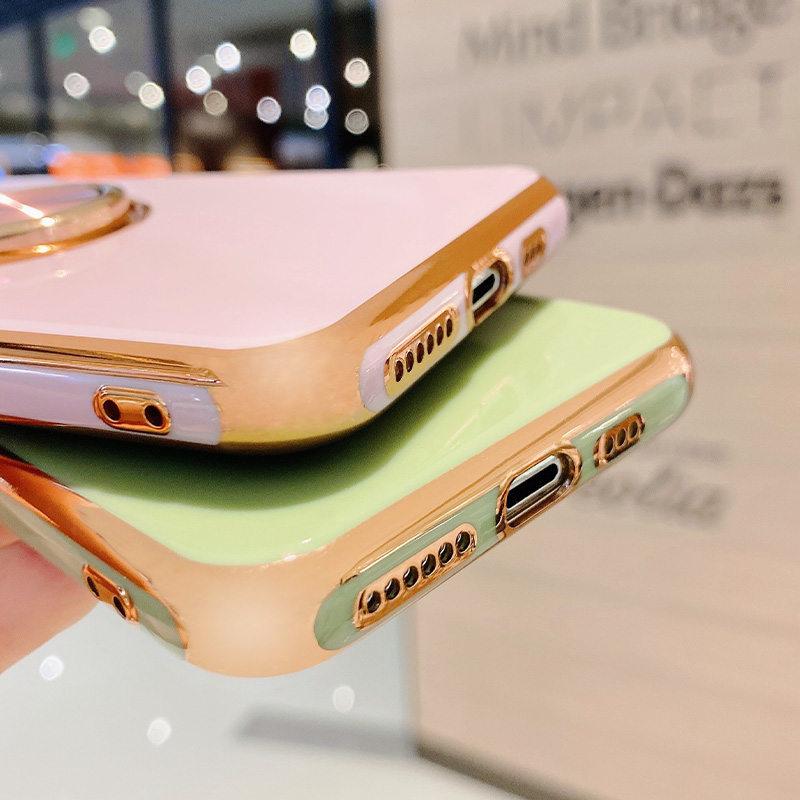 Роскошный чехол-держатель с кольцом для Iphone 11 7 8 Plus позолоченный металлический чехол-подставка для телефона Iphone 12 13 Pro Max Xs Xr 14 силиконовый