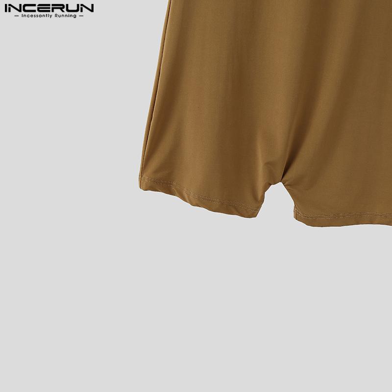 INCERUN Men Sleeveless Solid Color Thin Semi-Sheer Bodysuits Jumpsuits Short Rompers Underwear