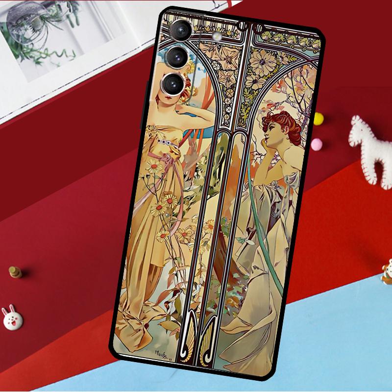 Художественный чехол Альфонса Мухи для Samsung Galaxy S23 S22 S21 Ultra S20 FE S9 S10 Note 10 Plus Note 20 Ultra