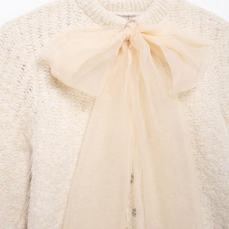 Kaslead New Arrival Women's Clothing Fashion Style Fashion Transparent Organza Bowknot Decoration Knitting Tops 2756126