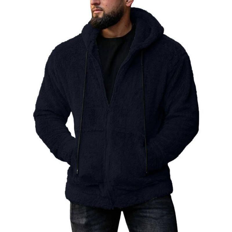 Autumn and Winter Men's Plush Cardigan Hooded Jacket
