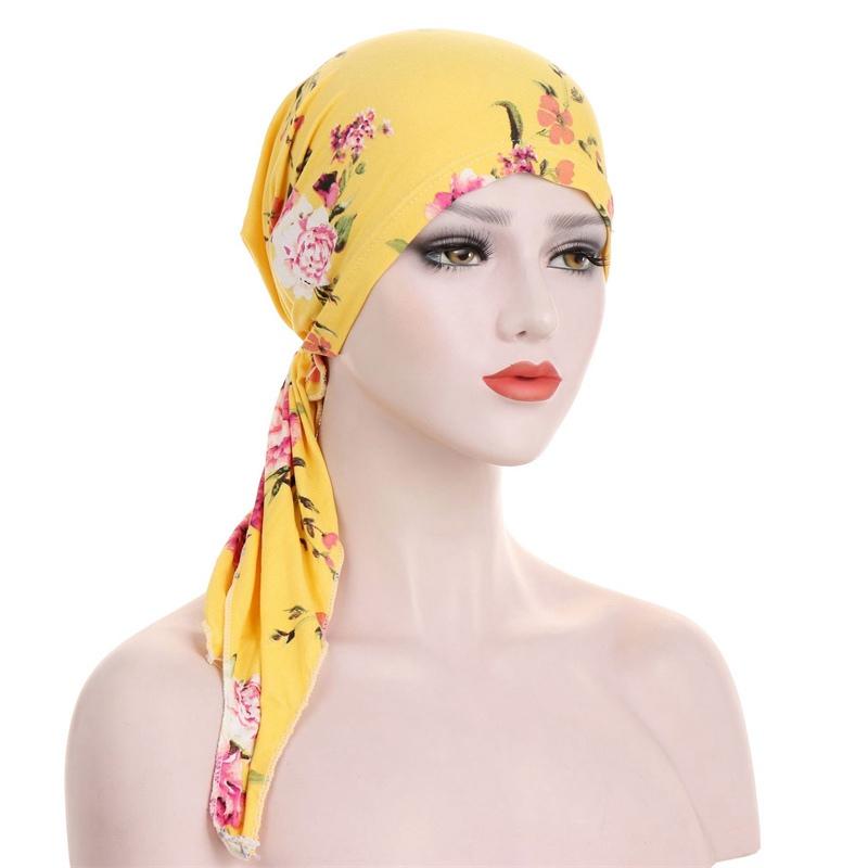 Flower Cloth Pullover Muslim Hooded Cap Skullcap Small Hat Two Tail Cap Curved