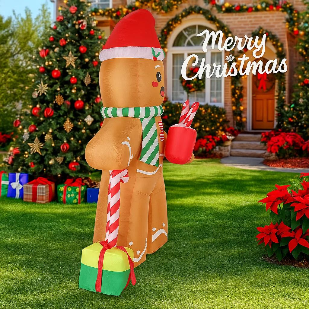 7.87FT Xmas Yard Party Decoration Inflatable Gingerbread Man Toys LED Light Home Decor Ornament Supplies Christmas Holiday Gifts