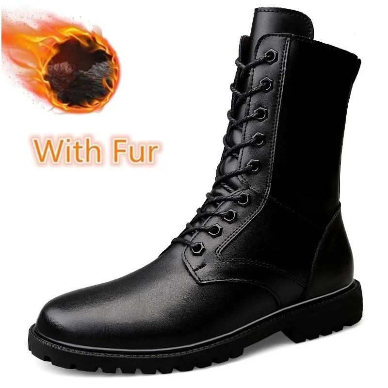 Ботильоны мужские из натуральной кожи, мужские зимние плюшевые ботинки для снега, высококачественные зимние мужские высокие ботинки, высококачественные охотничьи ботинки