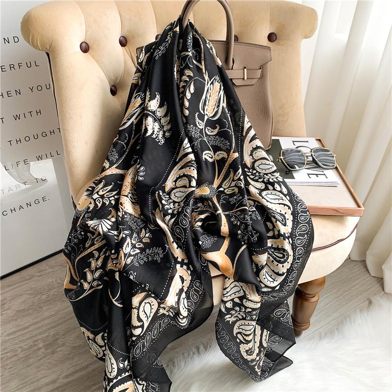 Big Size Women Scarf Spring Silk Hijabs Floral Print Shawls and Wraps Ladies Pashmina Bandana Foulard Soie Scarves