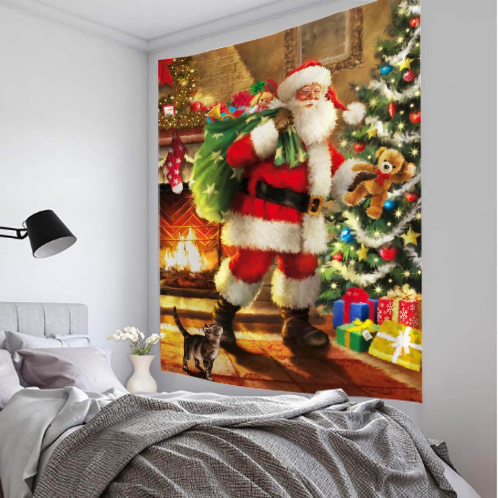 Рождественский декоративный гобелен Санта-Клаус, Рождественская елка, камин, художественный настенный декор для дома, праздничной стены, декоративная простыня для дивана