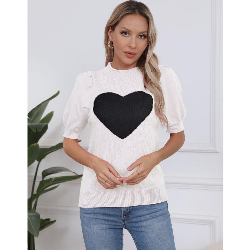 Женский свитер с круглым вырезом и короткими рукавами, контрастного цвета, осень-зима Love