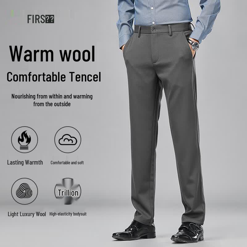 Sugiyama Men's Wool Lyocell Blend Business Casual Straight Leg Pants