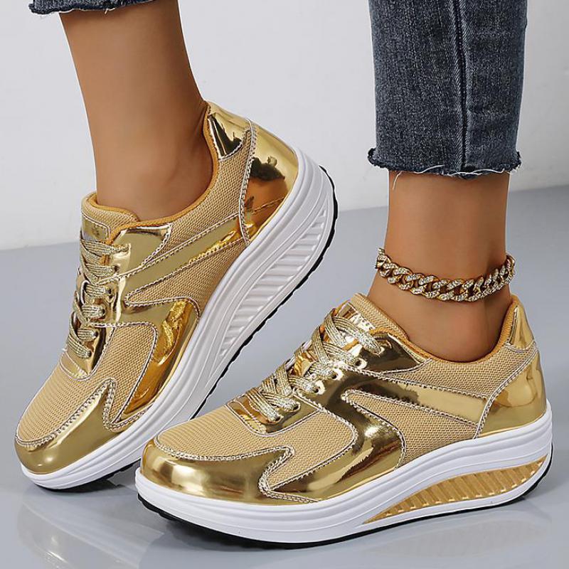 Fashion Gold Silver Platform Wedge Shoes Women Thick Sole Luxury Breathable Mesh Sports Shoes Woman Casual Sneakers Female Shoes Trainer