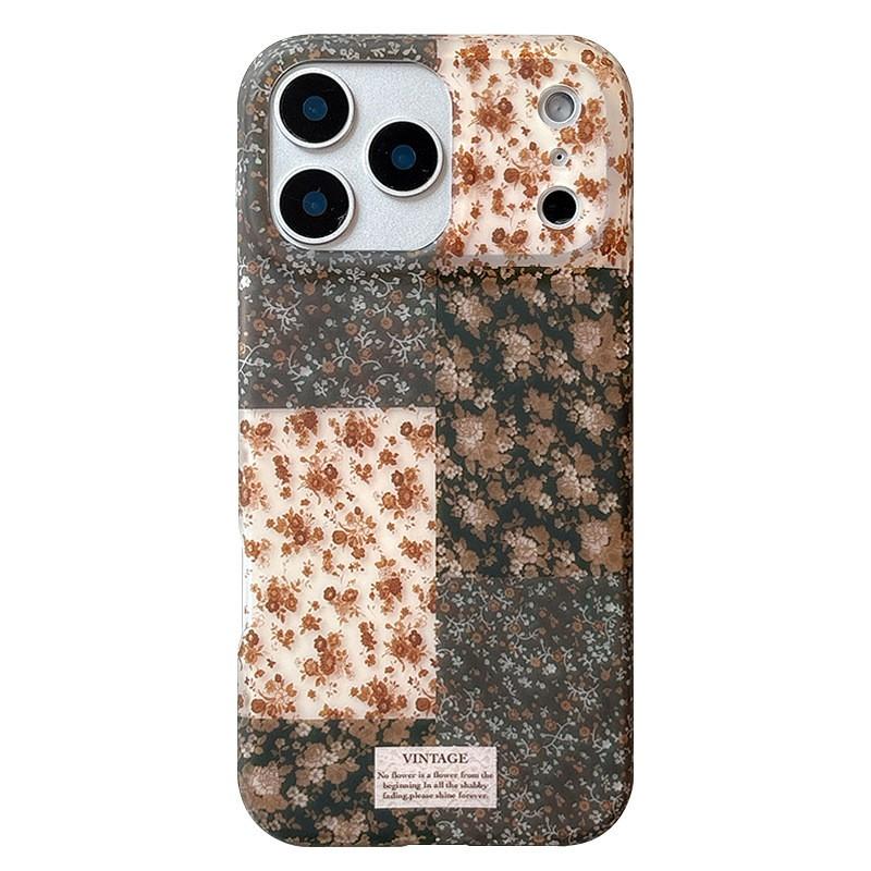 Vintage Floral Patchwork Phone Case IPhone 17 Pro Max 16 15 14 Brown With Colorful Tiny Flowers PC Hard Shell Drop