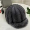 Natural Mink Fur Hat Brim Baseball Cap Women Winter Elegant Stylish Warm Caps