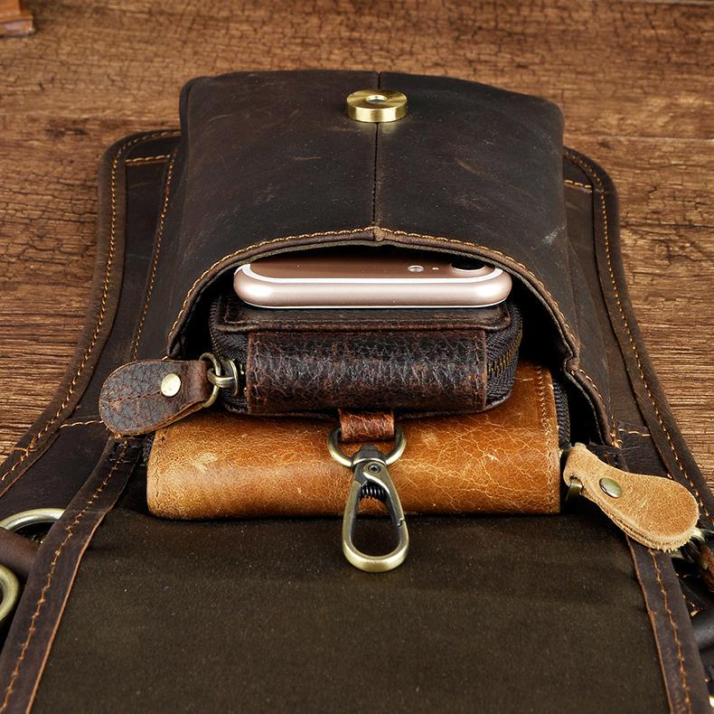 Mens Genuine Leather Multifunction Shoulder Crossbody Messenger Bag Hook Waist Pack Drop Thigh Leg Bag
