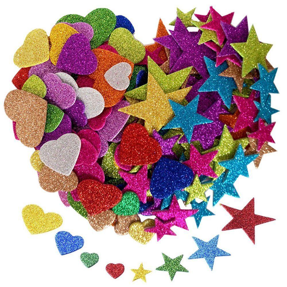 Mixed Size Color Star Heart Shapes Foam Glitter Party Stickers Wedding Decoration