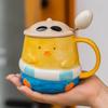 3D Cute Chicken Ceramic Cup with Spoon, Creative Animal Coffee Cups, Children's Breakfast Milk Cup Drinkware