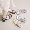 Fashion Summer New Style Popular Square Toe Fashionable Women Sandals Eelgant Ladies Crystal Narrow Band Low Heels Sandals Zapatos Mujer