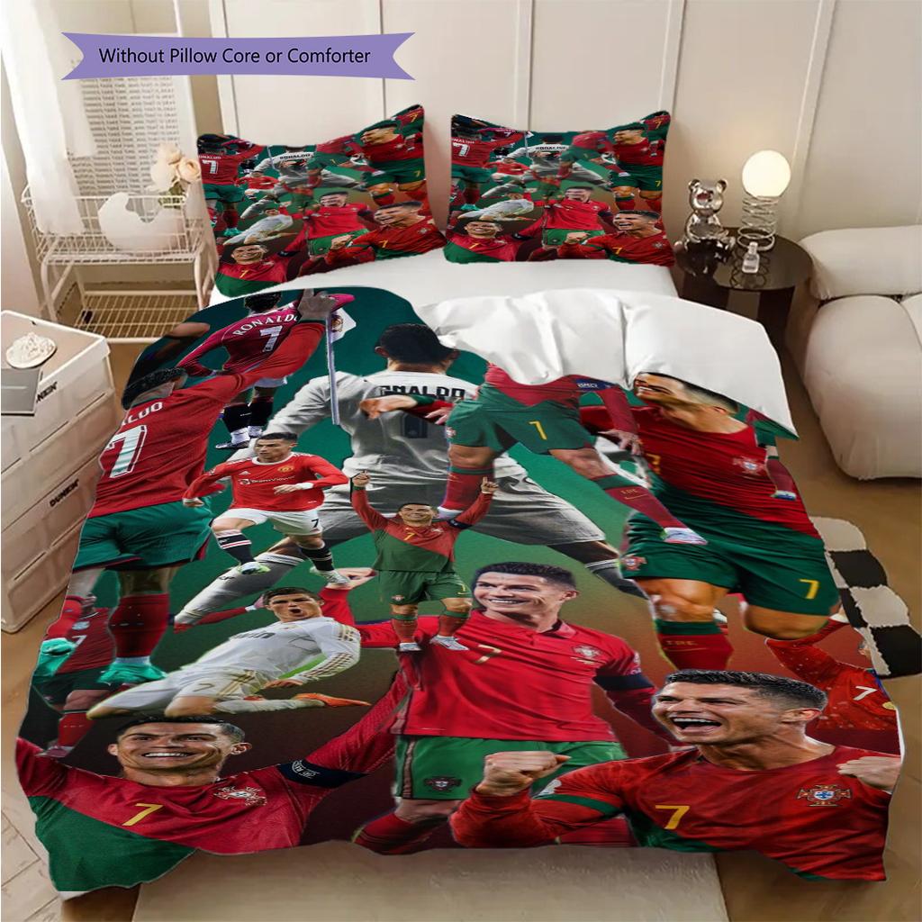 Portugal's Triumph Football Glory Three-piece set (1 * duvet cover + 2 * pillowcase, without core) Bedding set Soft and comfortable