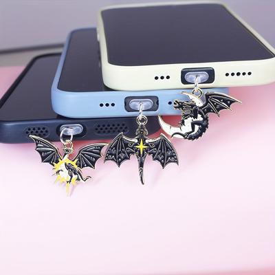 Заглушка от пыли для мобильного телефона, Модный черно-белый месяц, Подвеска «Крыло летучей мыши летящего дракона», Стиль серии «Дракон» для мобильного телефона, Идеальный лучший подарок, Хэллоуин